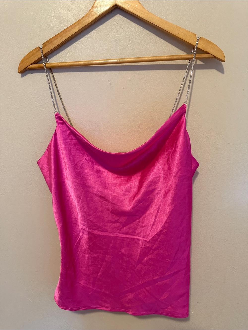 Jasmine Hot Pink Satin Cowl Neck Cami with Silver Chain Straps